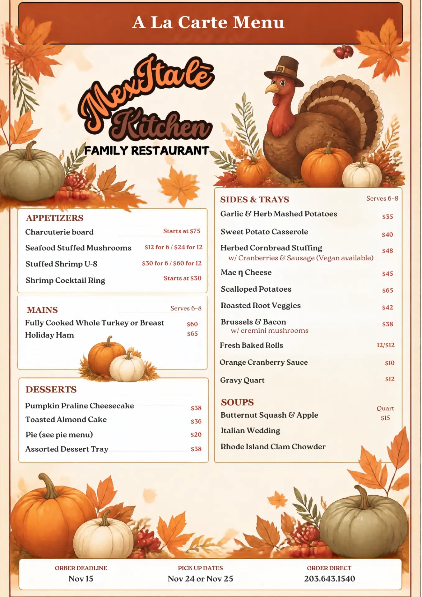 Holiday À La Carte Menu